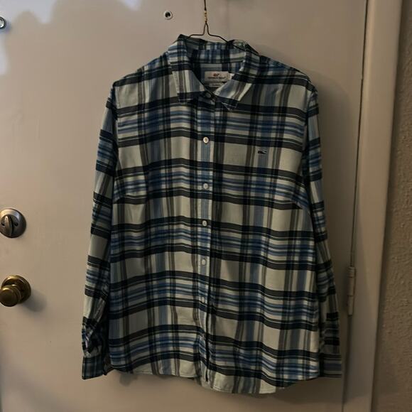 Vineyard Vines Women’s Blue Plaid Button Down Shirt 12  Preppy Classic Winter - Picture 3 of 8